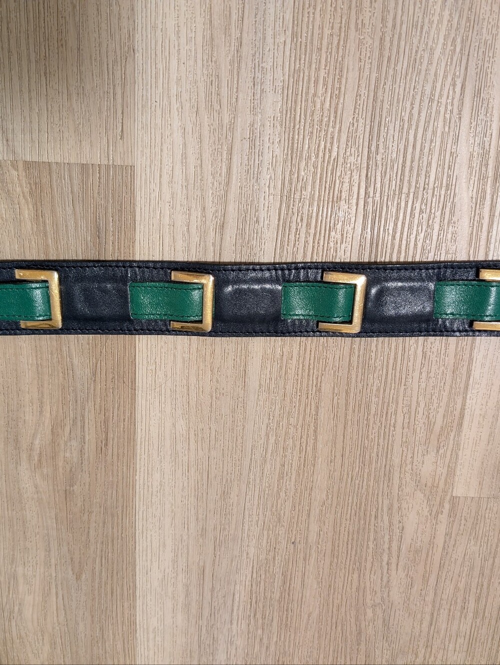 Vintage Emerald Green & Navy Blue Leather Belt